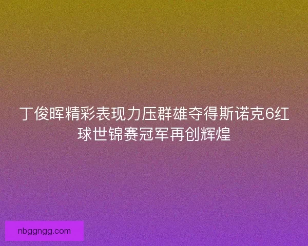 丁俊晖精彩表现力压群雄夺得斯诺克6红球世锦赛冠军再创辉煌