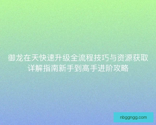 御龙在天快速升级全流程技巧与资源获取详解指南新手到高手进阶攻略