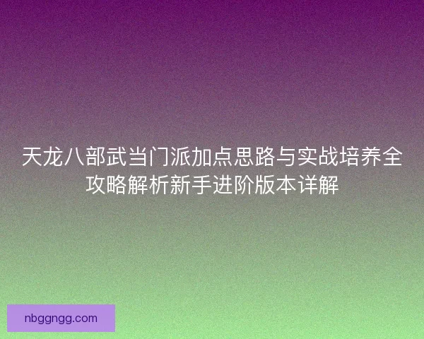 天龙八部武当门派加点思路与实战培养全攻略解析新手进阶版本详解