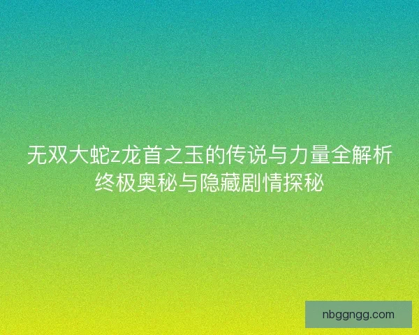 无双大蛇z龙首之玉的传说与力量全解析终极奥秘与隐藏剧情探秘